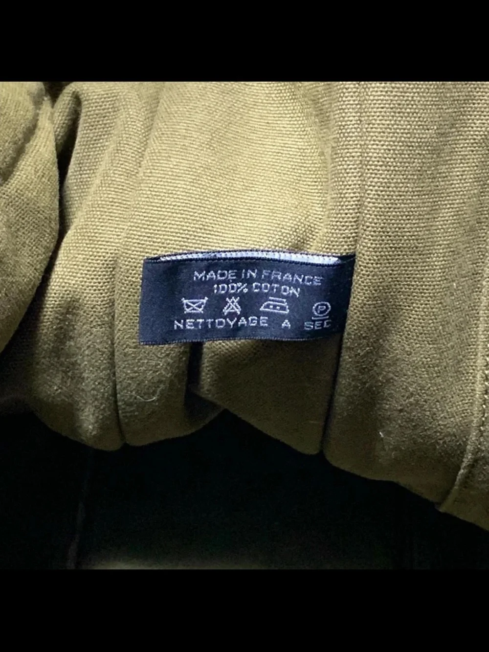 Hermes Olive Green Canvas Tote with Navy Stripe Handles